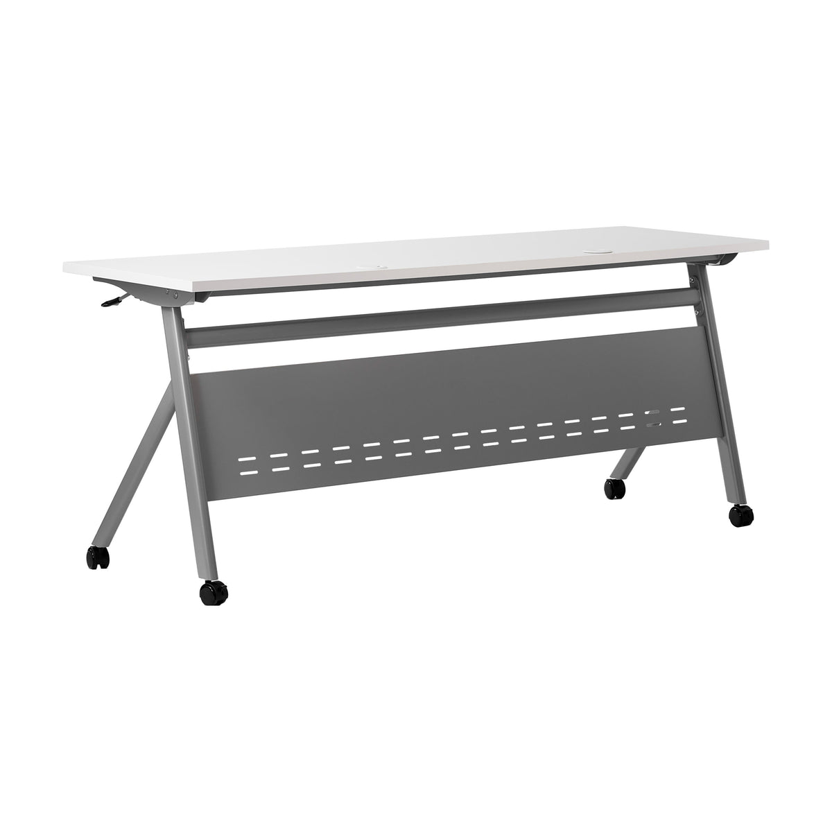 White Top/Gray Frame |#| Commercial Nesting Flip Training Table with Steel Frame and Y-Legs in White/Gray