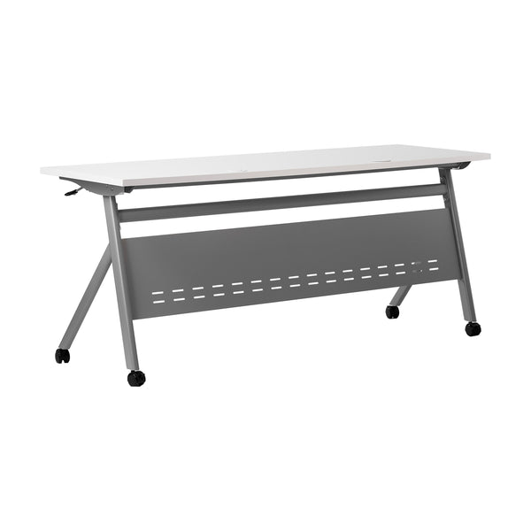 White Top/Gray Frame |#| Commercial Nesting Flip Training Table with Steel Frame and Y-Legs in White/Gray