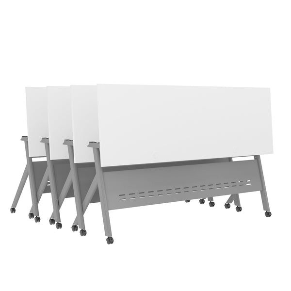 White Top/Gray Frame |#| Commercial Nesting Flip Training Table with Steel Frame and Y-Legs in White/Gray