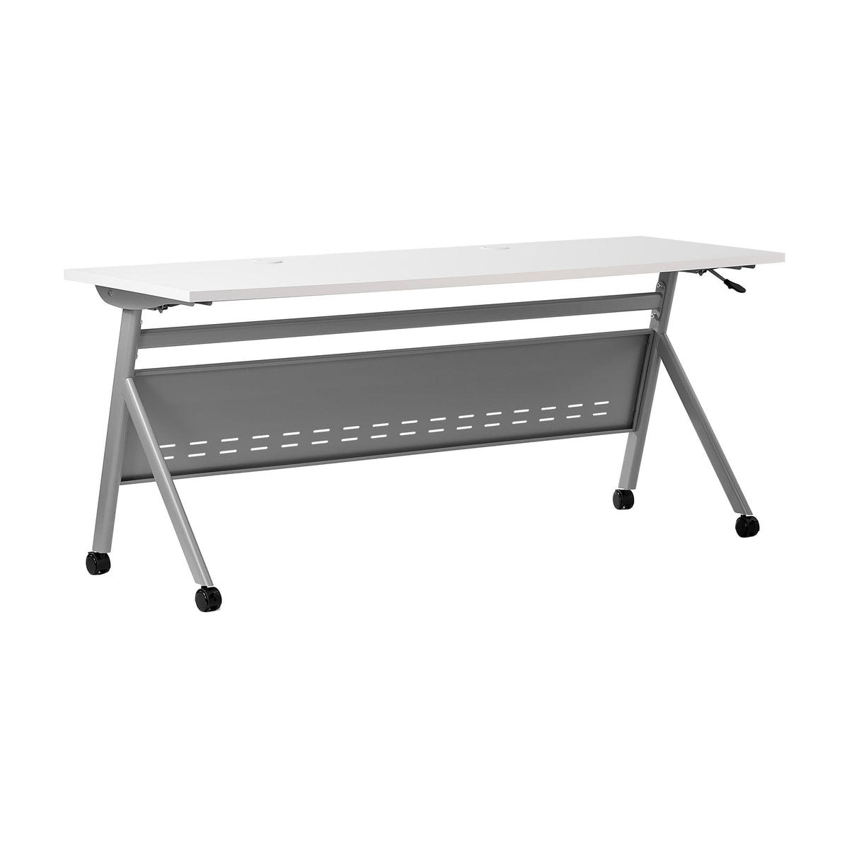 White Top/Gray Frame |#| Commercial Nesting Flip Training Table with Steel Frame and Y-Legs in White/Gray