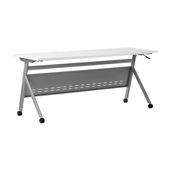 White Top/Gray Frame |#| Commercial Nesting Flip Training Table with Steel Frame and Y-Legs in White/Gray