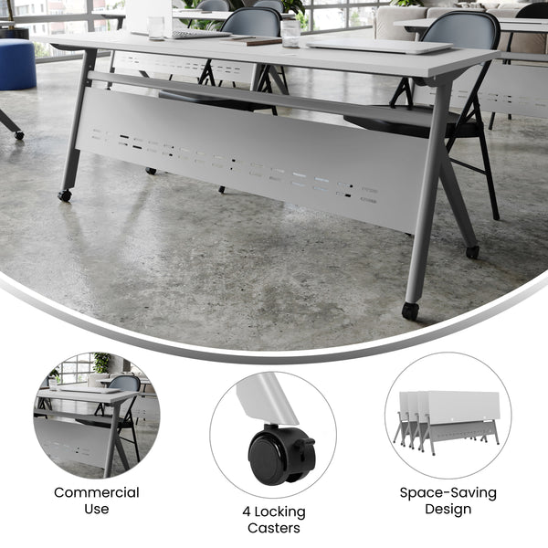 Gray Top/Gray Frame |#| Commercial Nesting Flip Training Table with Steel Frame and Y-Legs in Gray