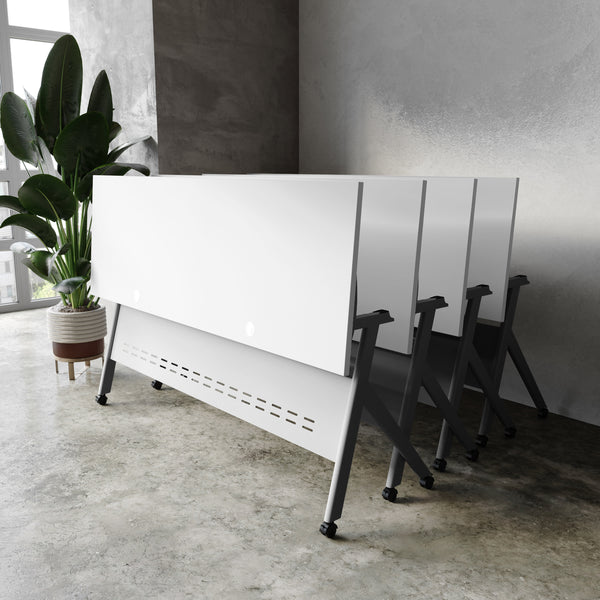 Gray Top/Gray Frame |#| Commercial Nesting Flip Training Table with Steel Frame and Y-Legs in Gray