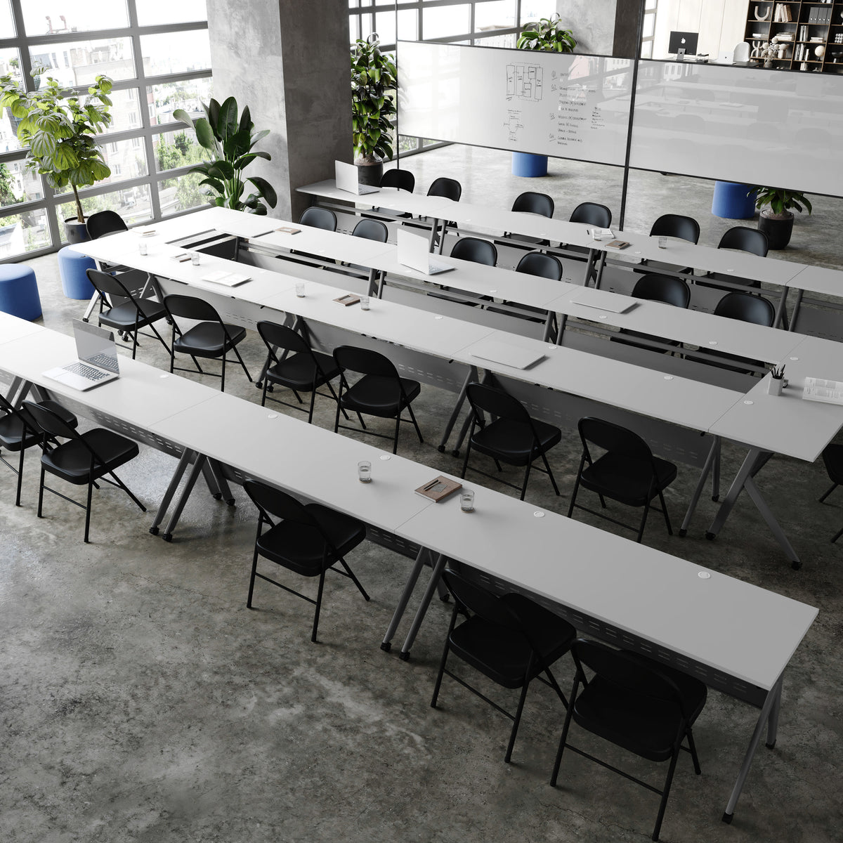 Gray Top/Gray Frame |#| Commercial Nesting Flip Training Table with Steel Frame and Y-Legs in Gray