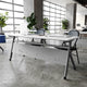 White Top/Gray Frame |#| Commercial Nesting Flip Training Table with Steel Frame and Y-Legs in White/Gray