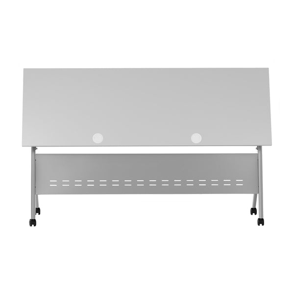 Gray Top/Gray Frame |#| Commercial Nesting Flip Training Table with Steel Frame and Y-Legs in Gray