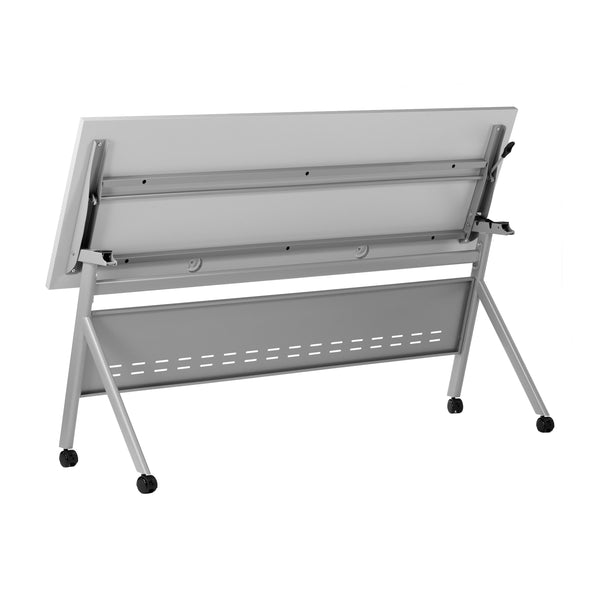 Gray Top/Gray Frame |#| Commercial Nesting Flip Training Table with Steel Frame and Y-Legs in Gray