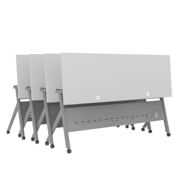 Gray Top/Gray Frame |#| Commercial Nesting Flip Training Table with Steel Frame and Y-Legs in Gray
