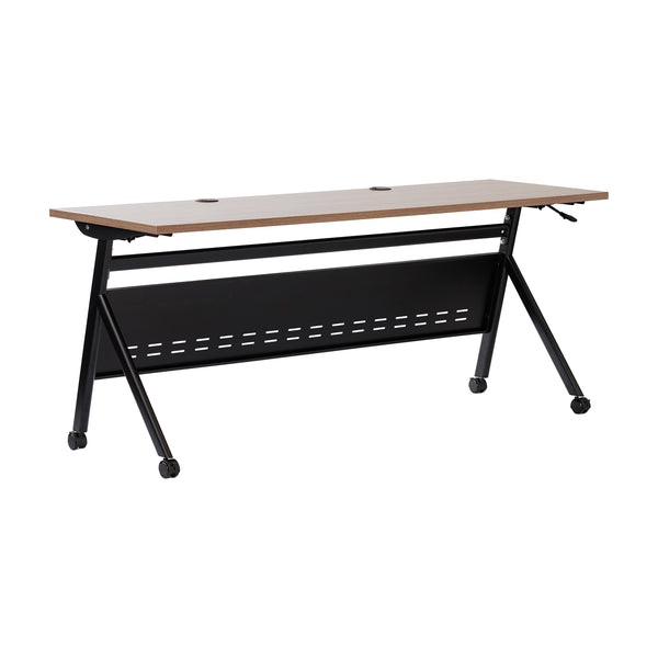 Walnut Top/Black Frame |#| Commercial Nesting Flip Training Table with Steel Frame and Y-Legs in Walnut/Blk