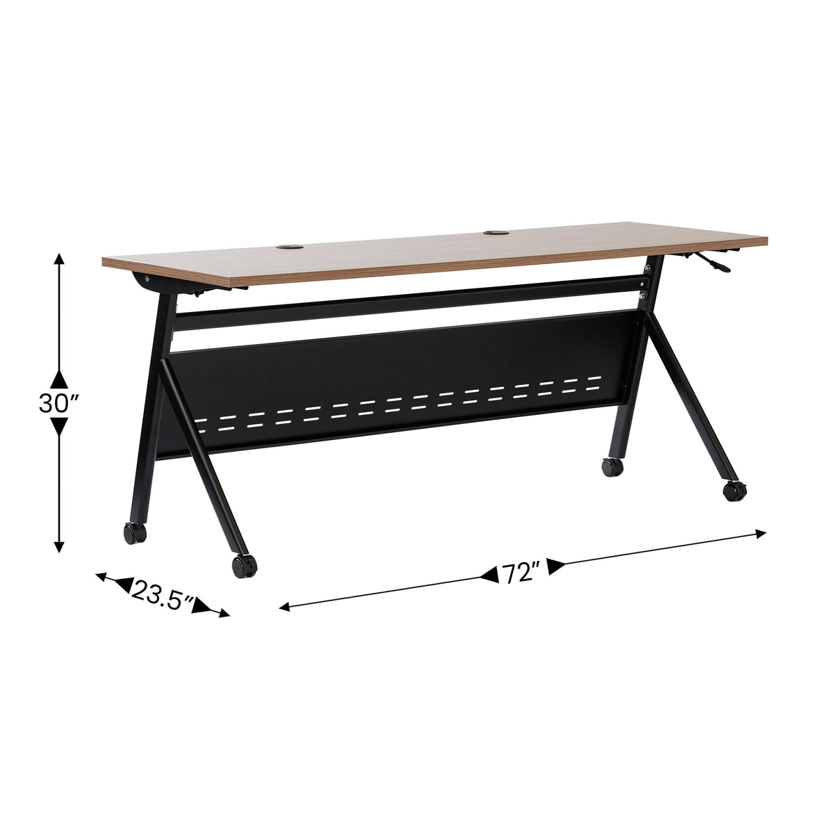 Walnut Top/Black Frame |#| Commercial Nesting Flip Training Table with Steel Frame and Y-Legs in Walnut/Blk
