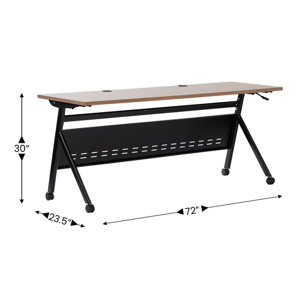 Walnut Top/Black Frame |#| Commercial Nesting Flip Training Table with Steel Frame and Y-Legs in Walnut/Blk