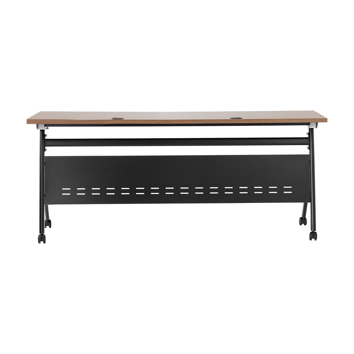 Walnut Top/Black Frame |#| Commercial Nesting Flip Training Table with Steel Frame and Y-Legs in Walnut/Blk