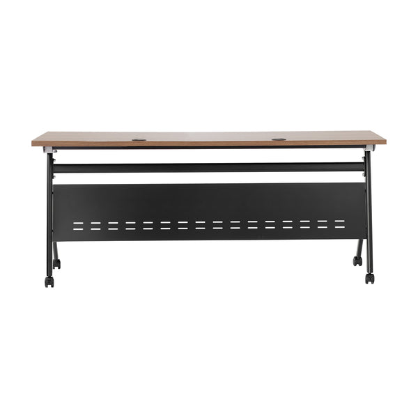 Walnut Top/Black Frame |#| Commercial Nesting Flip Training Table with Steel Frame and Y-Legs in Walnut/Blk
