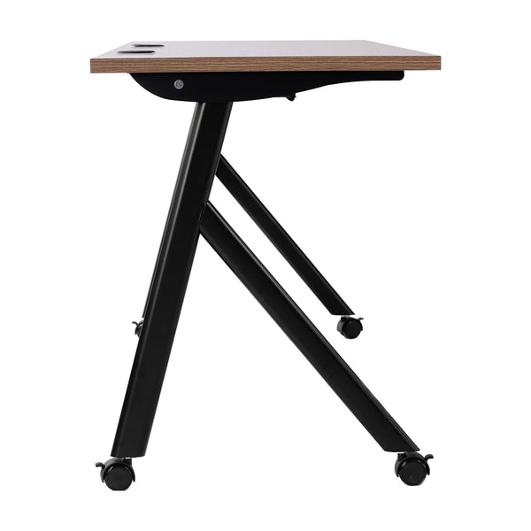 Walnut Top/Black Frame |#| Commercial Nesting Flip Training Table with Steel Frame and Y-Legs in Walnut/Blk
