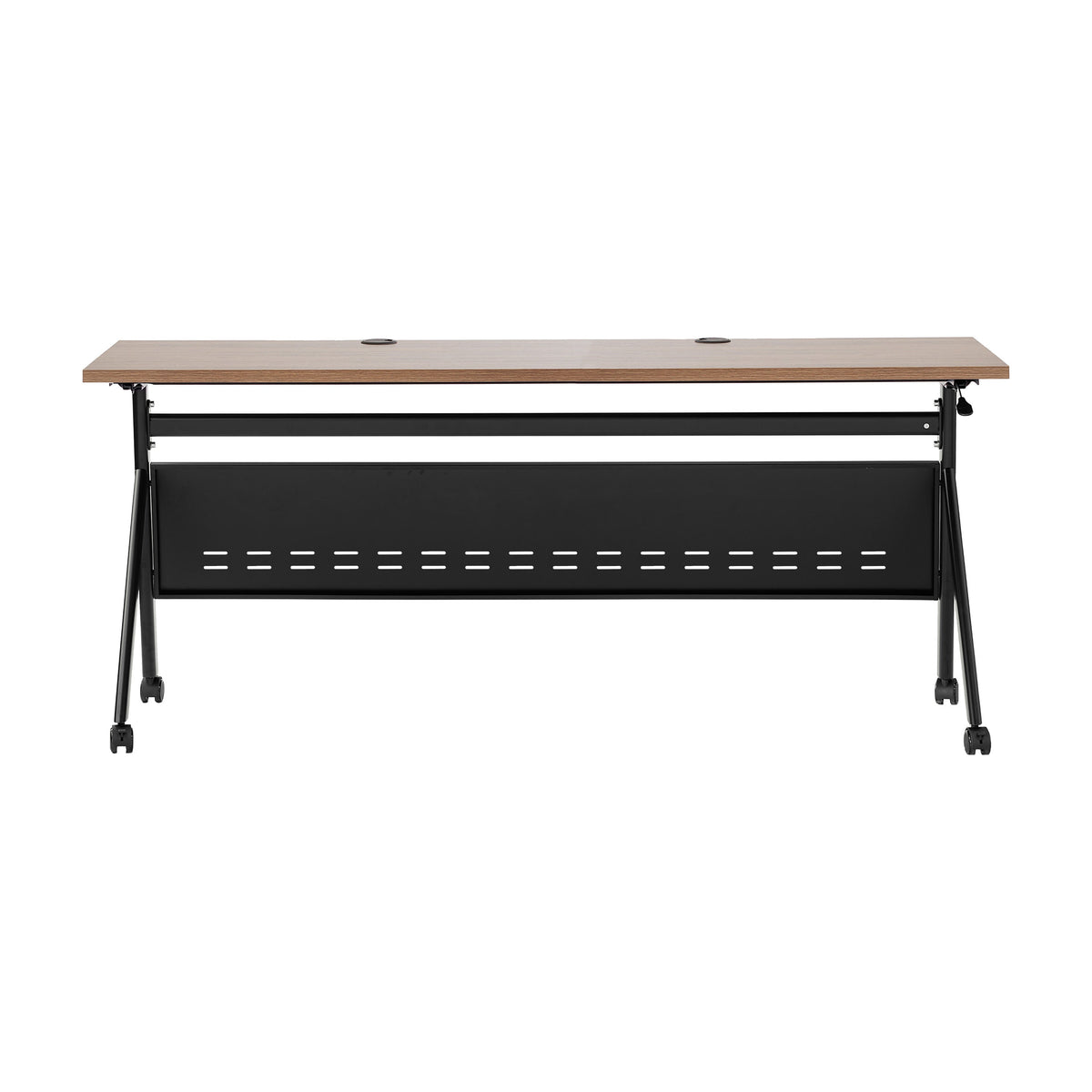 Walnut Top/Black Frame |#| Commercial Nesting Flip Training Table with Steel Frame and Y-Legs in Walnut/Blk