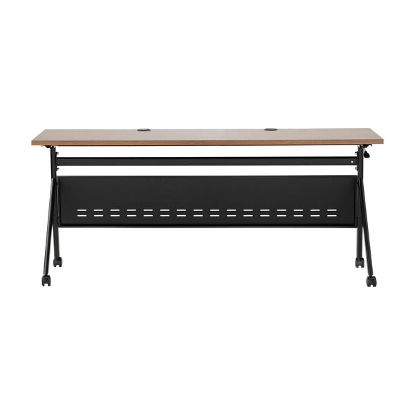 Walnut Top/Black Frame |#| Commercial Nesting Flip Training Table with Steel Frame and Y-Legs in Walnut/Blk