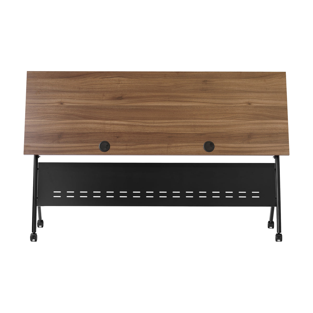 Walnut Top/Black Frame |#| Commercial Nesting Flip Training Table with Steel Frame and Y-Legs in Walnut/Blk