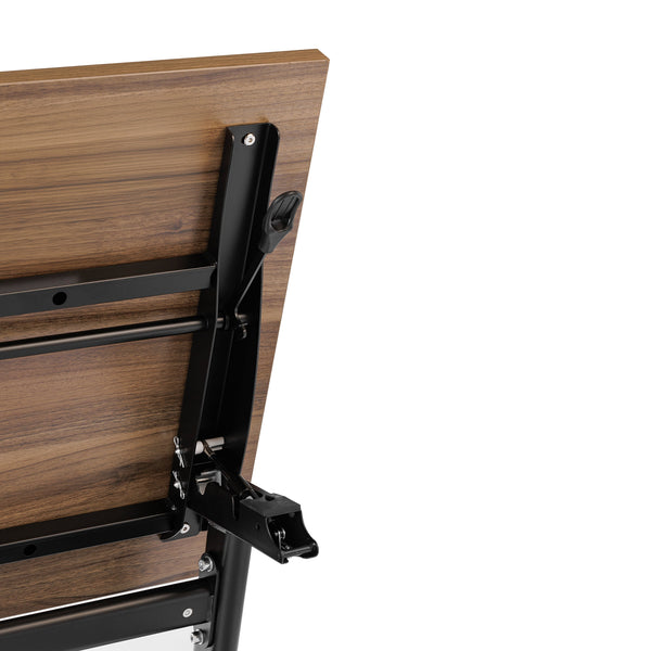 Walnut Top/Black Frame |#| Commercial Nesting Flip Training Table with Steel Frame and Y-Legs in Walnut/Blk