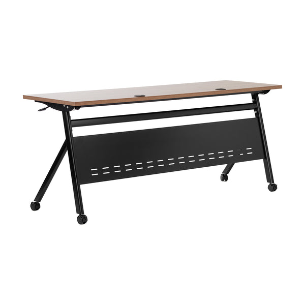Walnut Top/Black Frame |#| Commercial Nesting Flip Training Table with Steel Frame and Y-Legs in Walnut/Blk