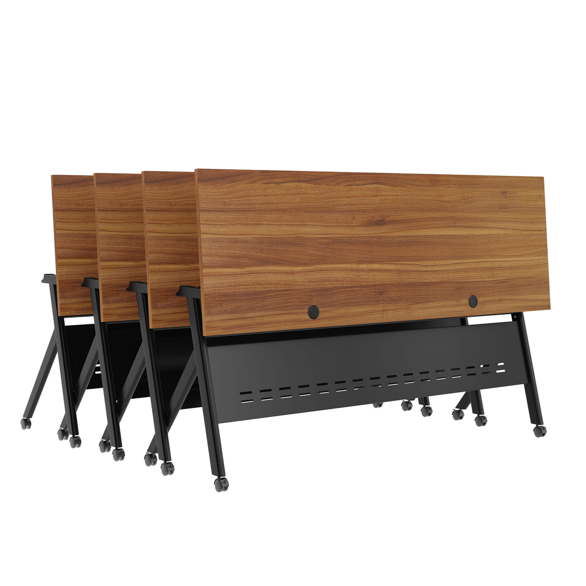 Walnut Top/Black Frame |#| Commercial Nesting Flip Training Table with Steel Frame and Y-Legs in Walnut/Blk
