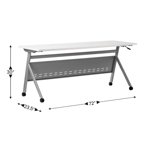 White Top/Gray Frame |#| Commercial Nesting Flip Training Table with Steel Frame and Y-Legs in White/Gray