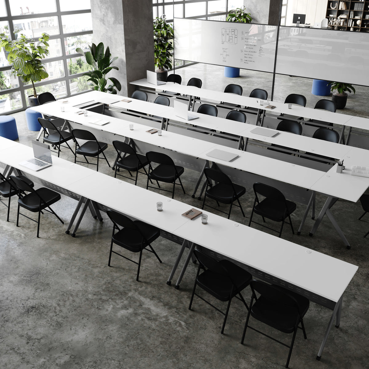 White Top/Gray Frame |#| Commercial Nesting Flip Training Table with Steel Frame and Y-Legs in White/Gray