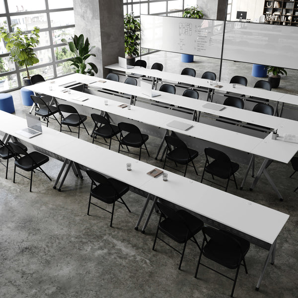 White Top/Gray Frame |#| Commercial Nesting Flip Training Table with Steel Frame and Y-Legs in White/Gray