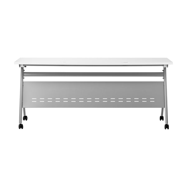 White Top/Gray Frame |#| Commercial Nesting Flip Training Table with Steel Frame and Y-Legs in White/Gray