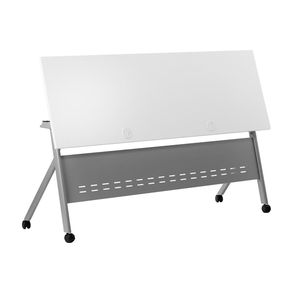 White Top/Gray Frame |#| Commercial Nesting Flip Training Table with Steel Frame and Y-Legs in White/Gray