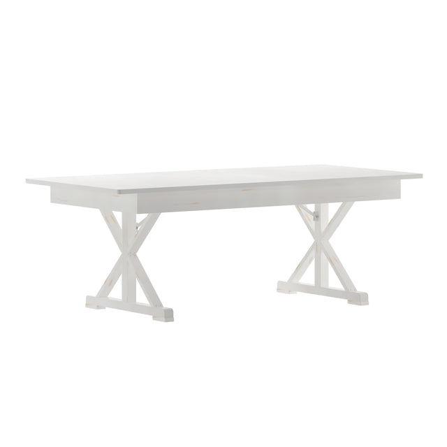 HERCULES 7' x 40" Rectangular Solid Pine Folding Farm Table with X Legs - View 1