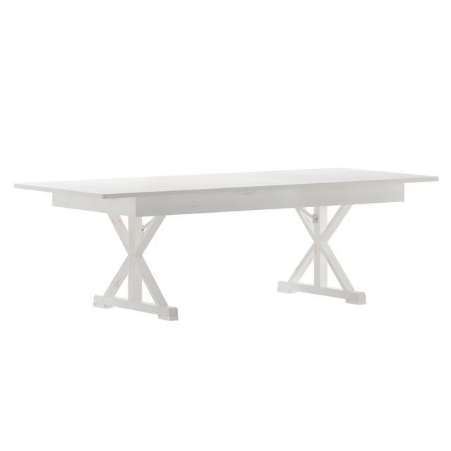 HERCULES 8' x 40" Rectangular Solid Pine Folding Farm Table with X Legs - View 1