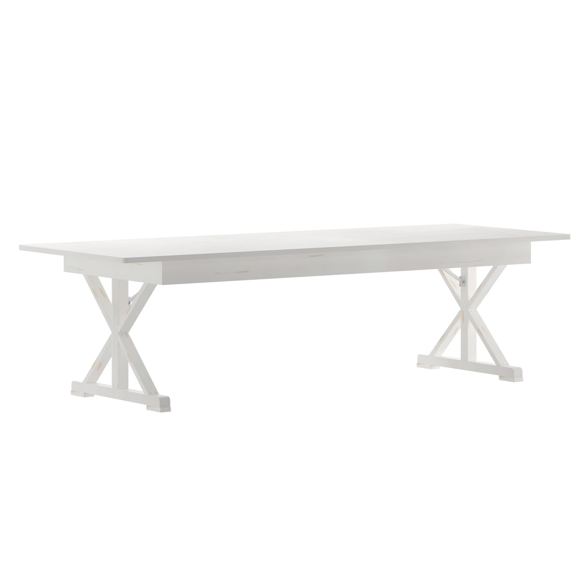 Antique Rustic White |#| Solid Pine Farm Dining Table with X-Style Legs in Antique Rustic White-9' x 40inch