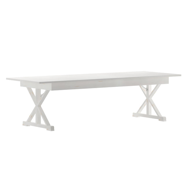HERCULES 9' x 40" Rectangular Solid Pine Folding Farm Table with X Legs - View 1