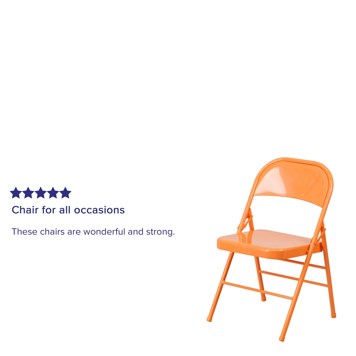 Orange Marmalade |#| Orange Marmalade Triple Braced & Double Hinged Metal Folding Chair - Vivid Color
