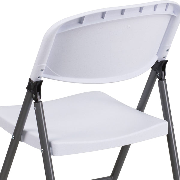 White |#| 330 lb. Capacity Granite White Plastic Folding Chair with Charcoal Frame