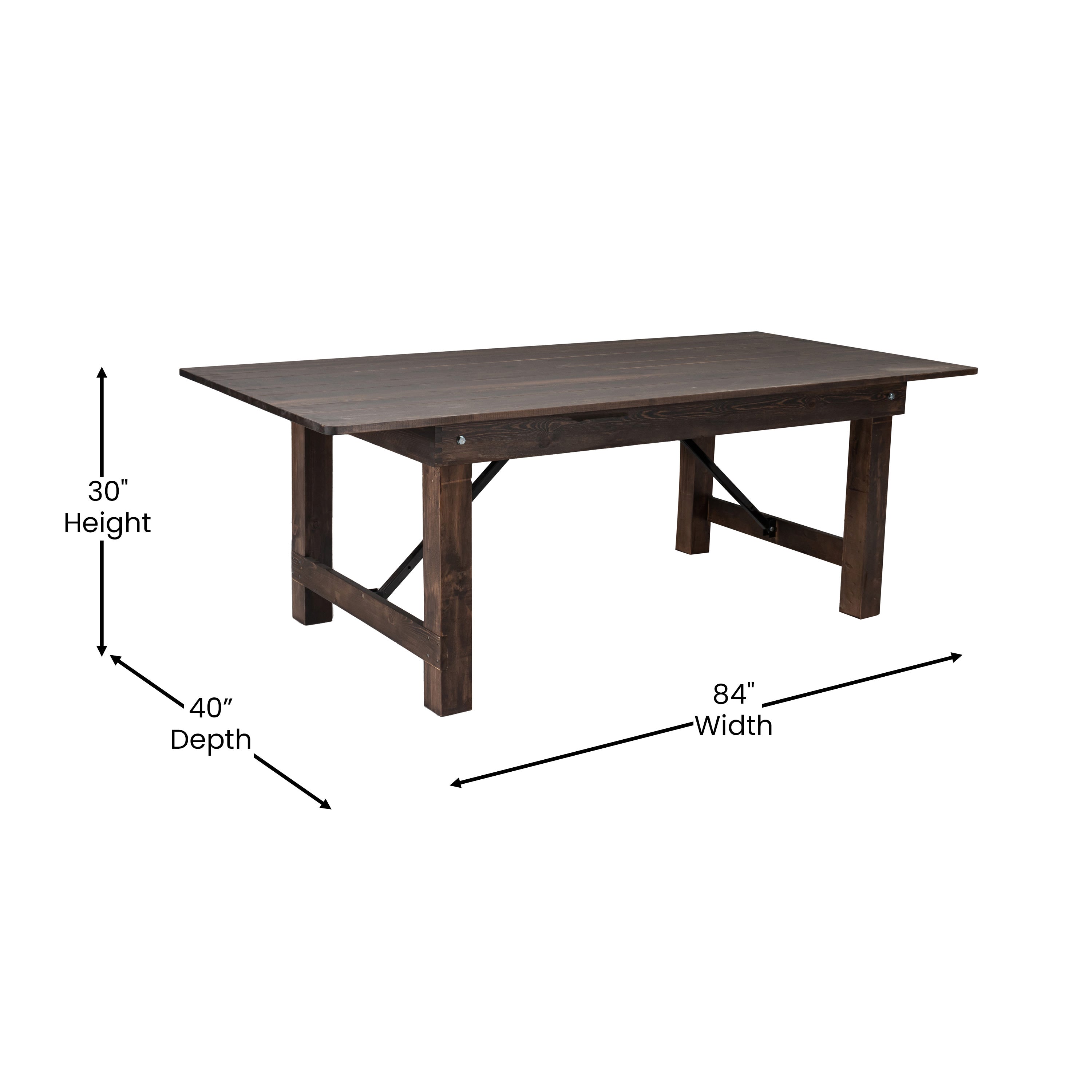 Hercules Series 7 x 40 Solid Pine Folding Farm Table Antique Rustic
