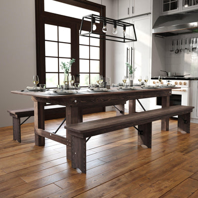 HERCULES Series 9' x 40" Rectangular Solid Pine Folding Farm Table - View 2