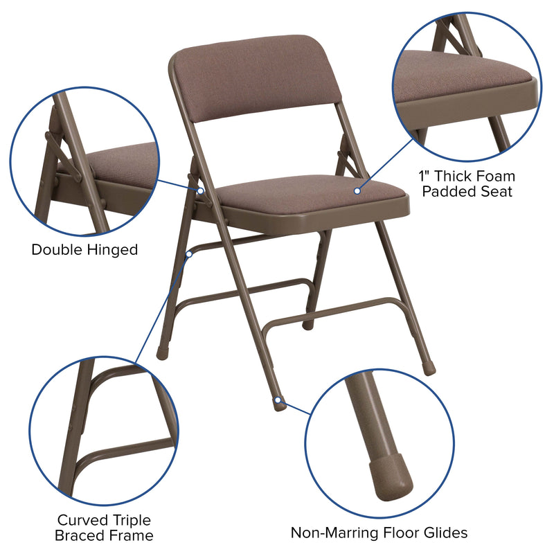 Beige Fabric/Beige Frame |#| Curved Triple Braced & Double Hinged Beige Fabric Metal Folding Chair