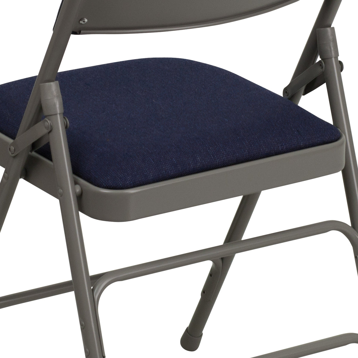 Navy Fabric/Gray Frame |#| Curved Triple Braced & Double Hinged Navy Fabric Metal Folding Chair
