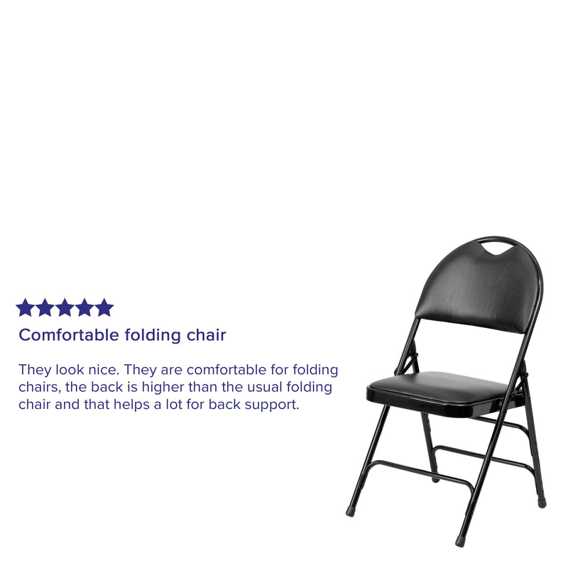Extra Large Ultra-Premium Triple Braced Navy Blue Fabric Metal Folding Chair with Easy-Carry Handle
