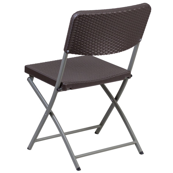 Brown Rattan Plastic Folding Chair with Gray Frame - Event Chair