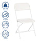 White |#| Spacious & Contoured Commercial Wide & Tall White Plastic Folding Chairs-4 Pack