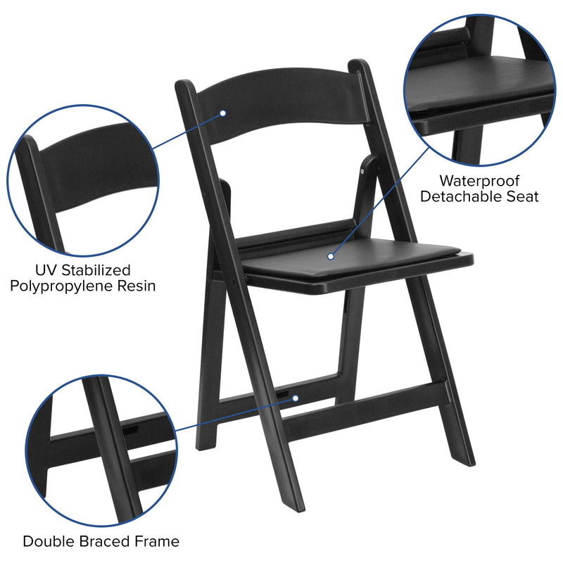 Black |#| Folding Chair - Black Resin - 800LB Weight Capacity - Vinyl Seat