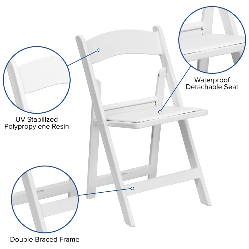 White |#| Folding Chair - White Resin - 800LB Weight Capacity - Vinyl Seat