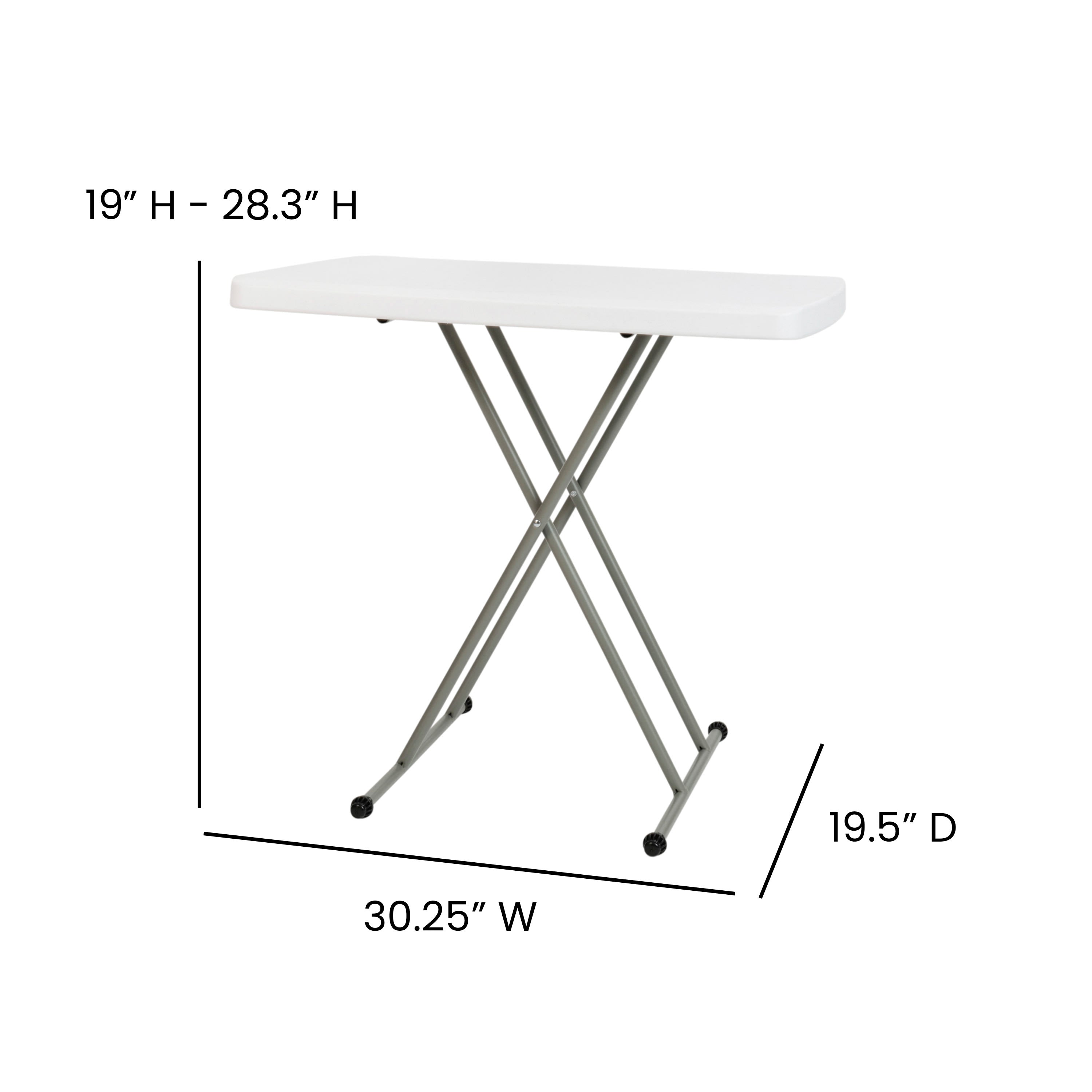 Flash Furniture 26 inch Granite White Indoor Outdoor Plastic Folding Table Adjustable Height Commercial Grade Side Table Laptop Table TV Tray