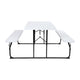 White |#| All-In-One Folding Picnic Table and Bench Set - Adult Size, White Wood Grain