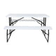 White |#| All-In-One Folding Picnic Table and Bench Set - Adult Size, White Wood Grain