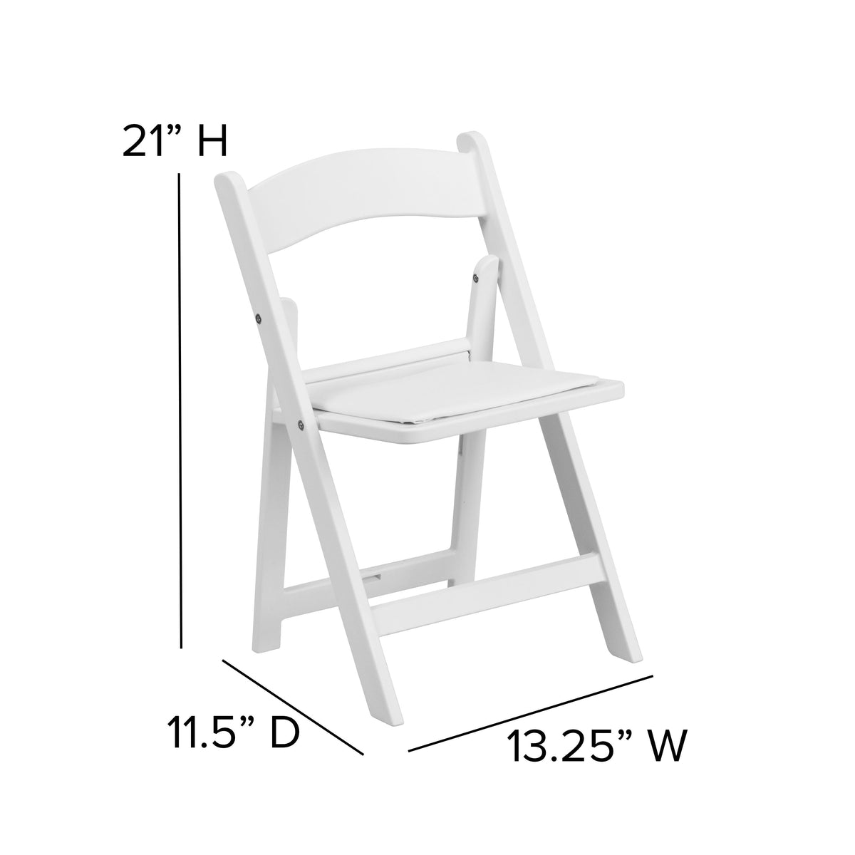 Kids White Resin Folding Chair with White Vinyl Padded Seat