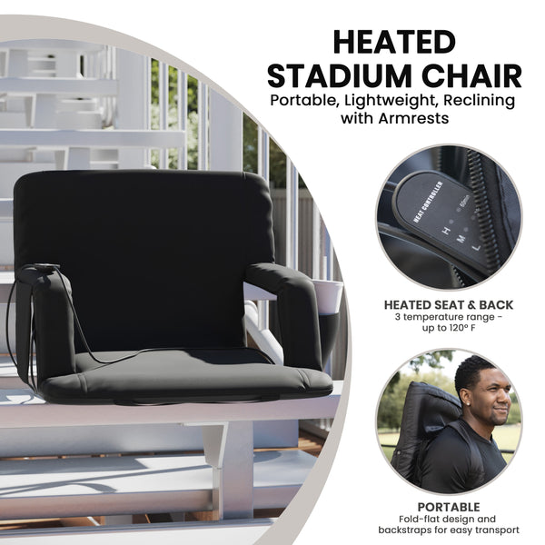 Flash Furniture Malta Fabric Extra Wide Reclining Stadium Chair w/Padded Back & Heated Seat Black