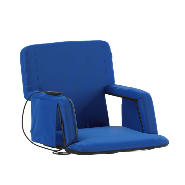 Blue |#| Foldable Reclining Stadium Chair with Backpack Straps-Heated Back and Seat-Blue